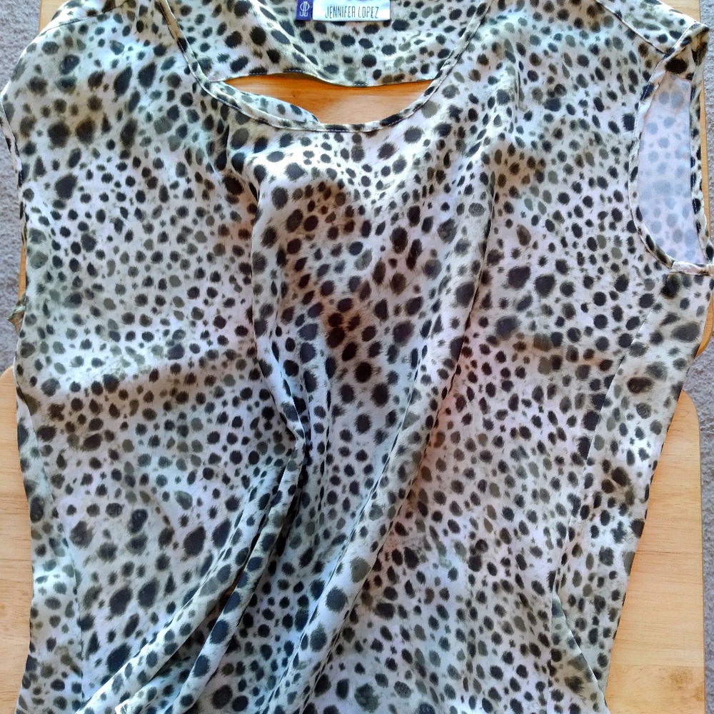 Green and Beige leopard top Medium